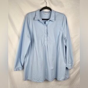 J. Jill Pleated Minimalist Tunic Blouse Top Sky Blue Back Pleated Popover sz L